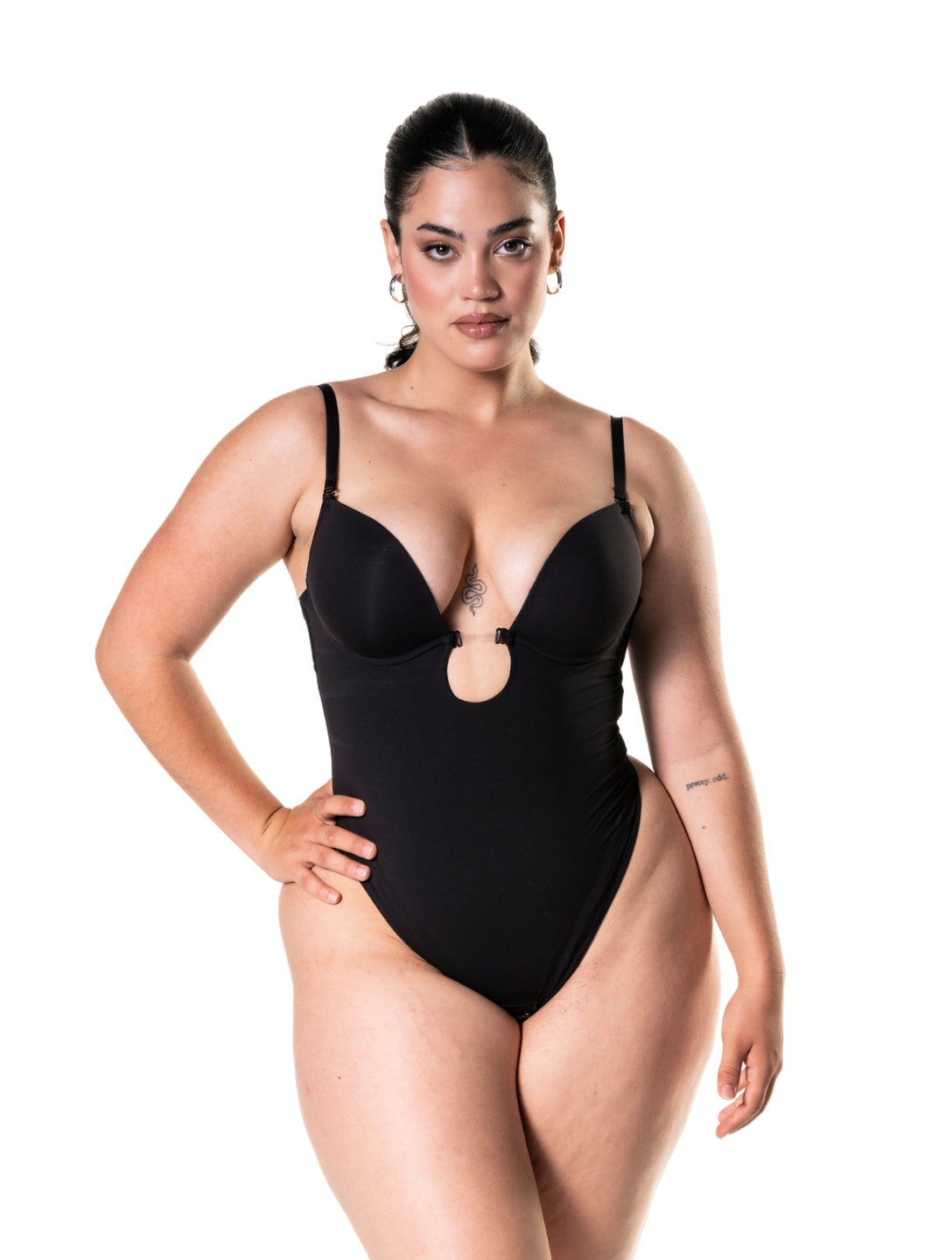 Body modelador de cintura alta com decote profundo