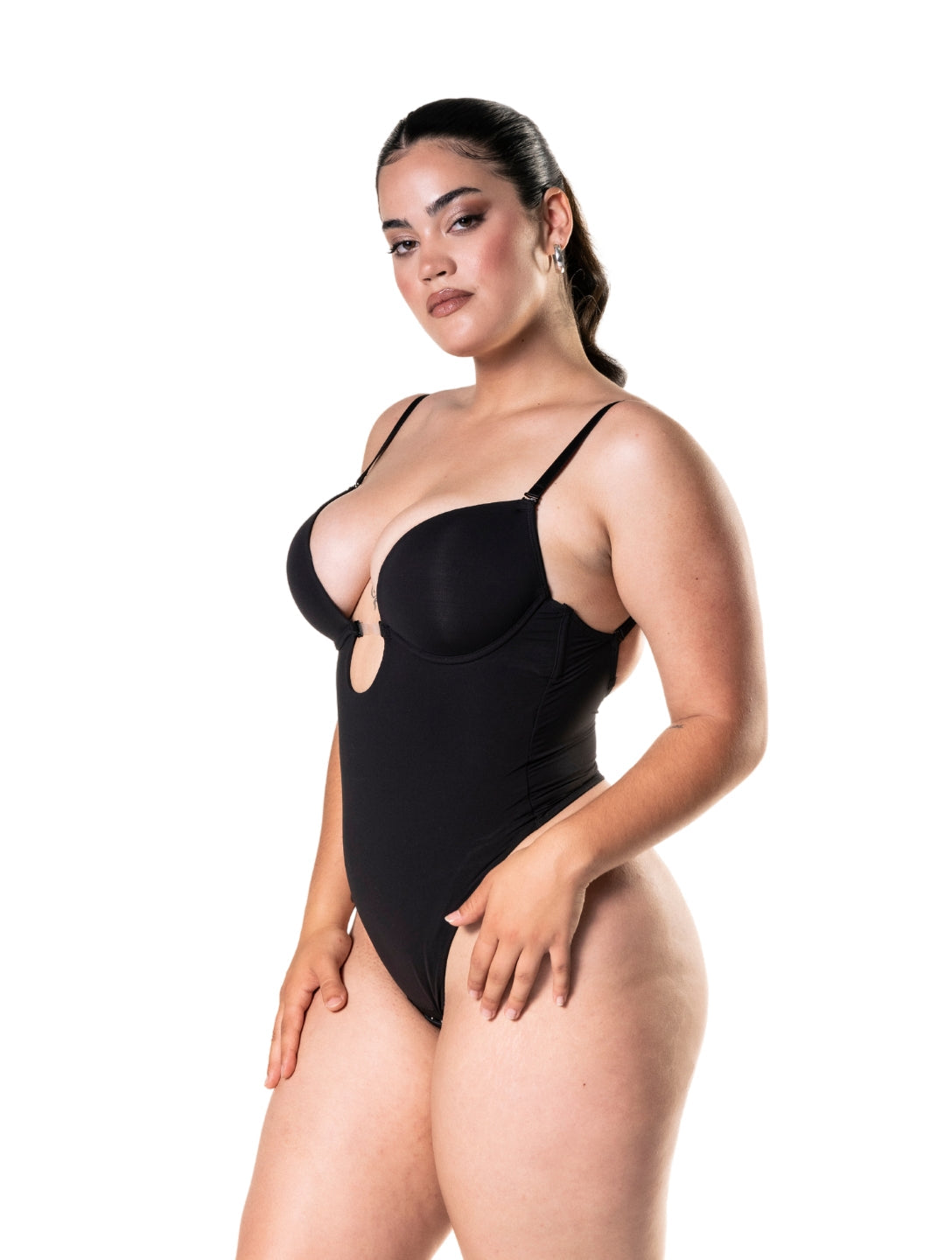 Body modelador de cintura alta com decote profundo