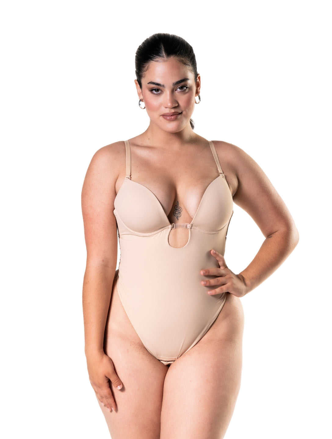 Body modelador de cintura alta com decote profundo
